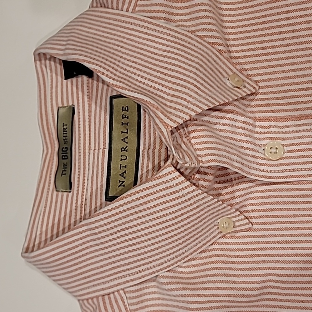 Natural Life Big Shirt Pinstripe Button Down Collar Shirt Pink White XL - Picture 7 of 11